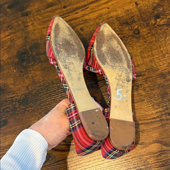 J. Crew Women's Vibrant Red Tartan Plaid D’Orsay Flats Size 7.5 Shoes - Picture 4 of 5